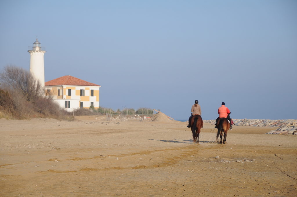 a cavallo verso il faro di bibione